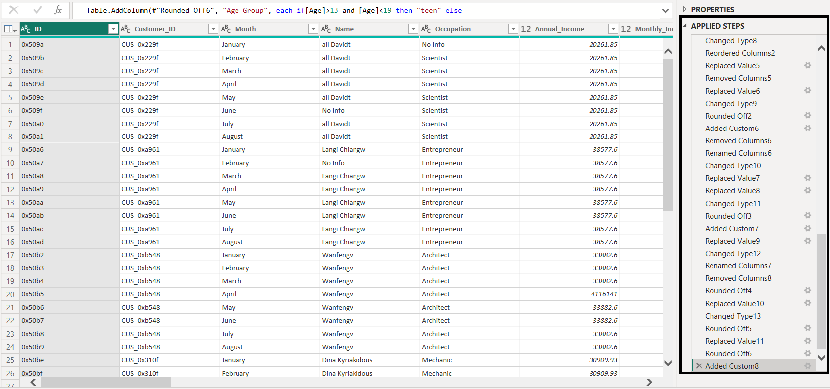 Power Query steps